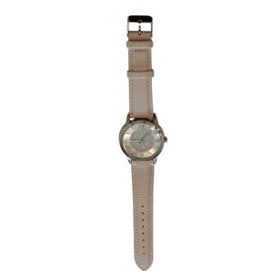 Manhattan By Croton Watch - Lt Biege Band - Silvertone Accent - Like New In Box